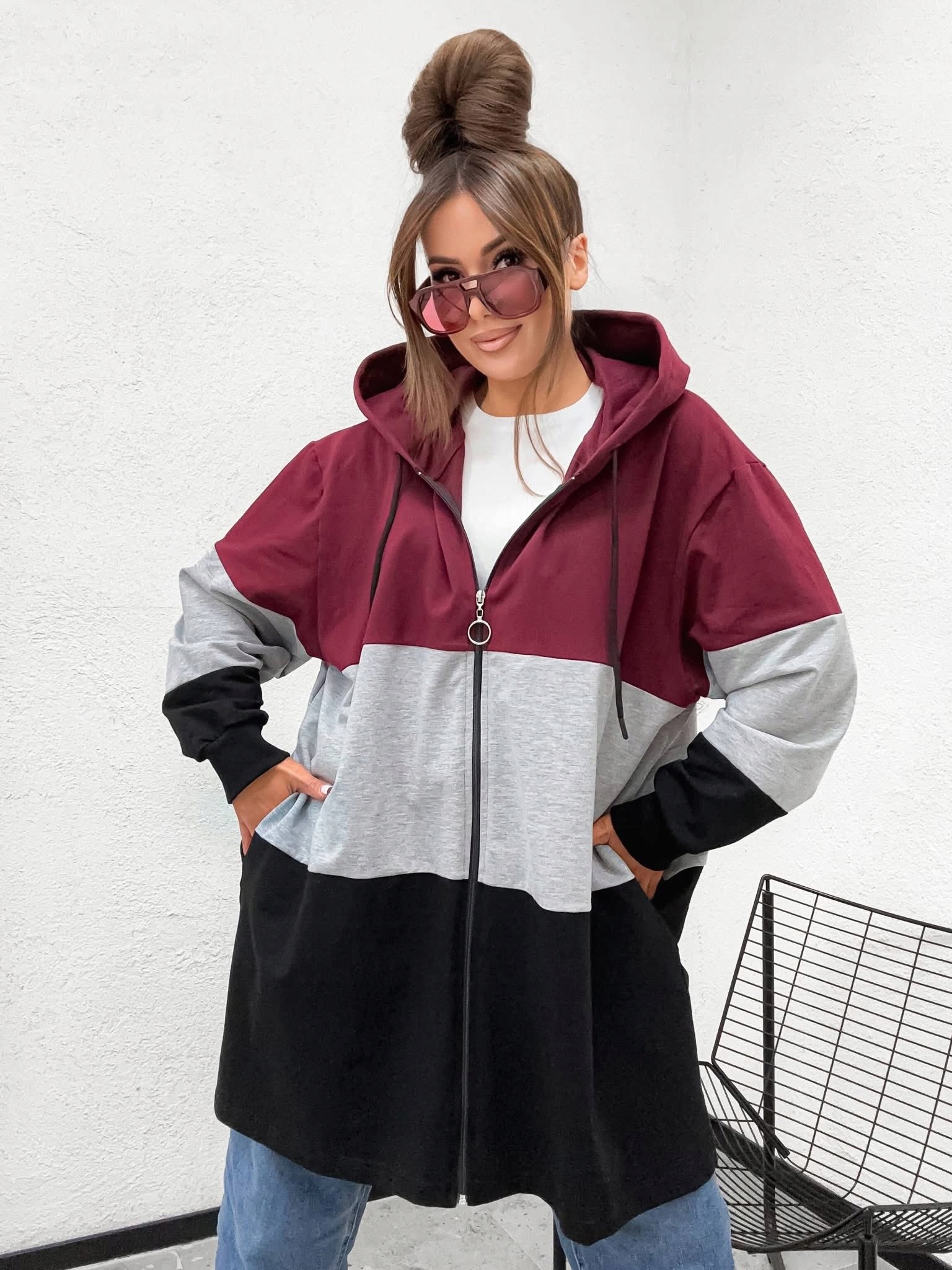 rozepínací mikina s koulí plus size bavlna