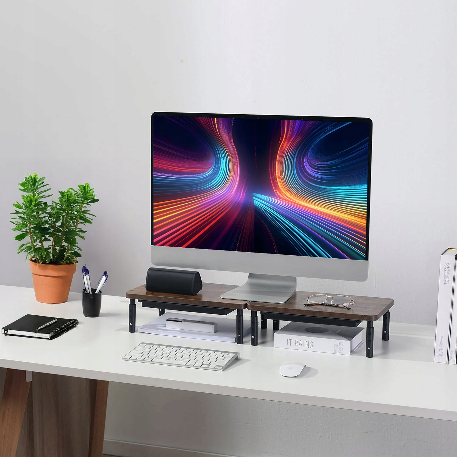 PODSTAWKA POD MONITOR LAPTOP PÓŁKA Z SZUFLADĄ NADSTAWKA REGULOWANA LOFTOWA Stan opakowania oryginalne