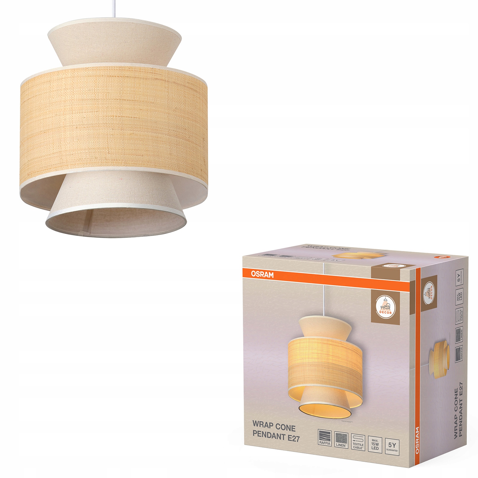 Závěsné Stropní Svítidlo Dekorativní závěs E27 Béžová Raffia Decor Wrap Osram