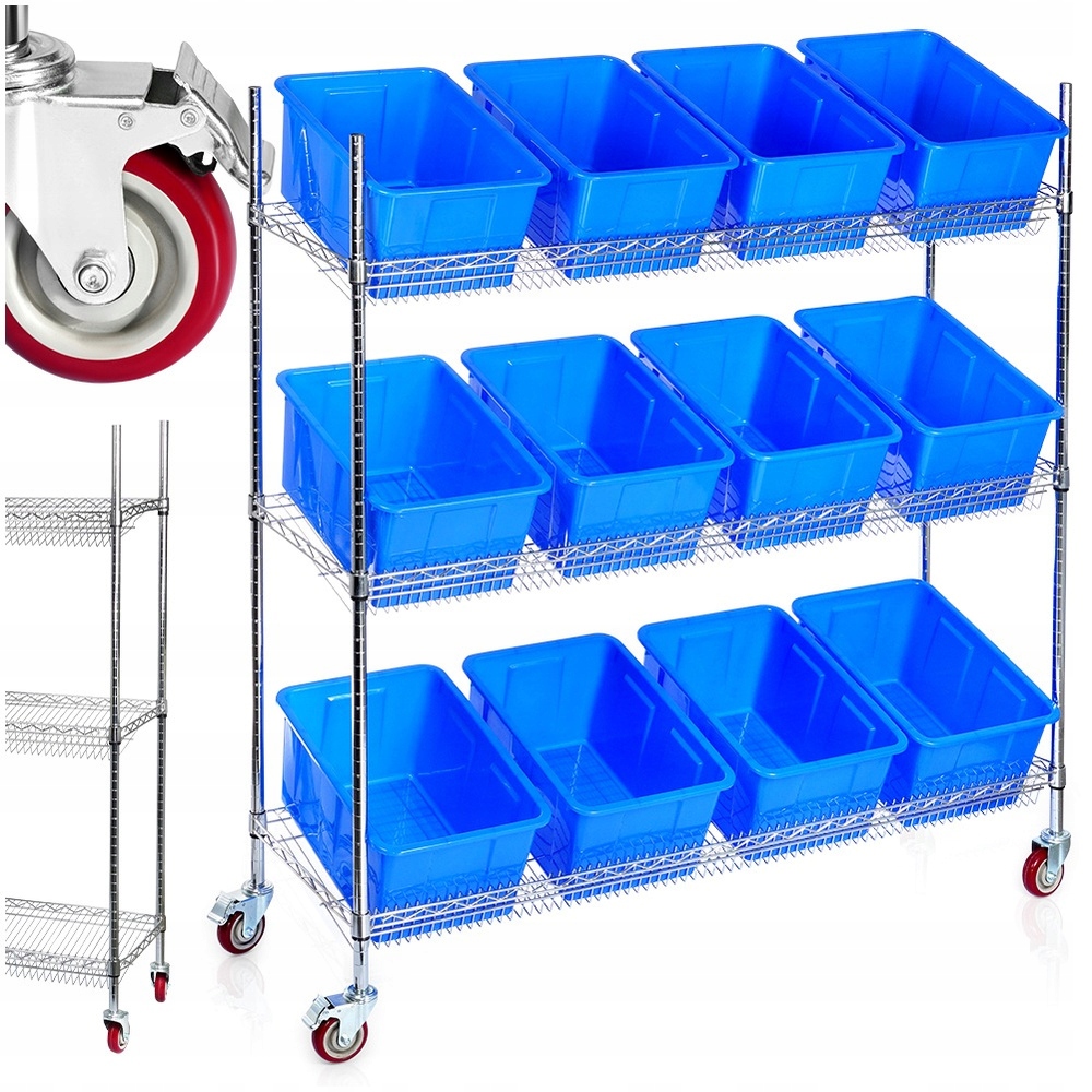 Skladovací vozík na kolečkách, kontejnery pro konfekční sběr zboží