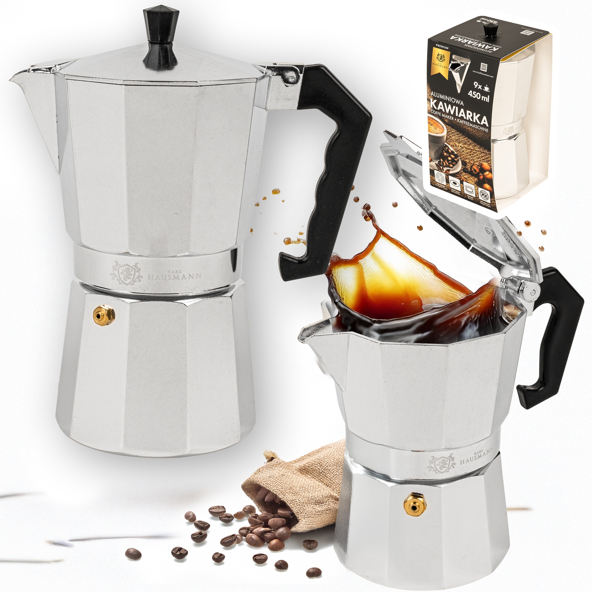 KAWIARKA ALUMINIOWA 450ML DO PARZENIA KAWY NA 9 ESPRESSO ZAPARZACZ DO KAWY