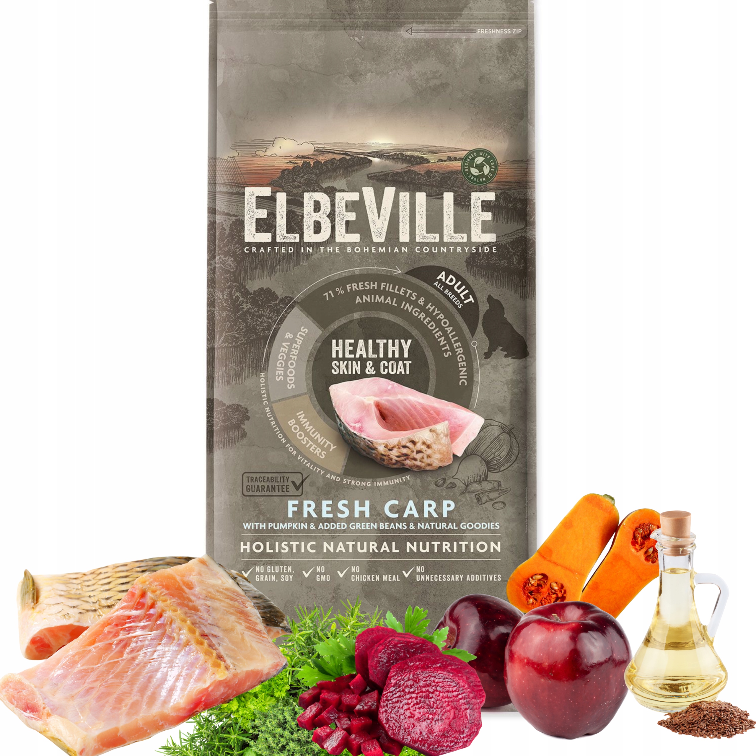 ElbeVille 11,4kg karma dla psa Karp hipoalergiczna