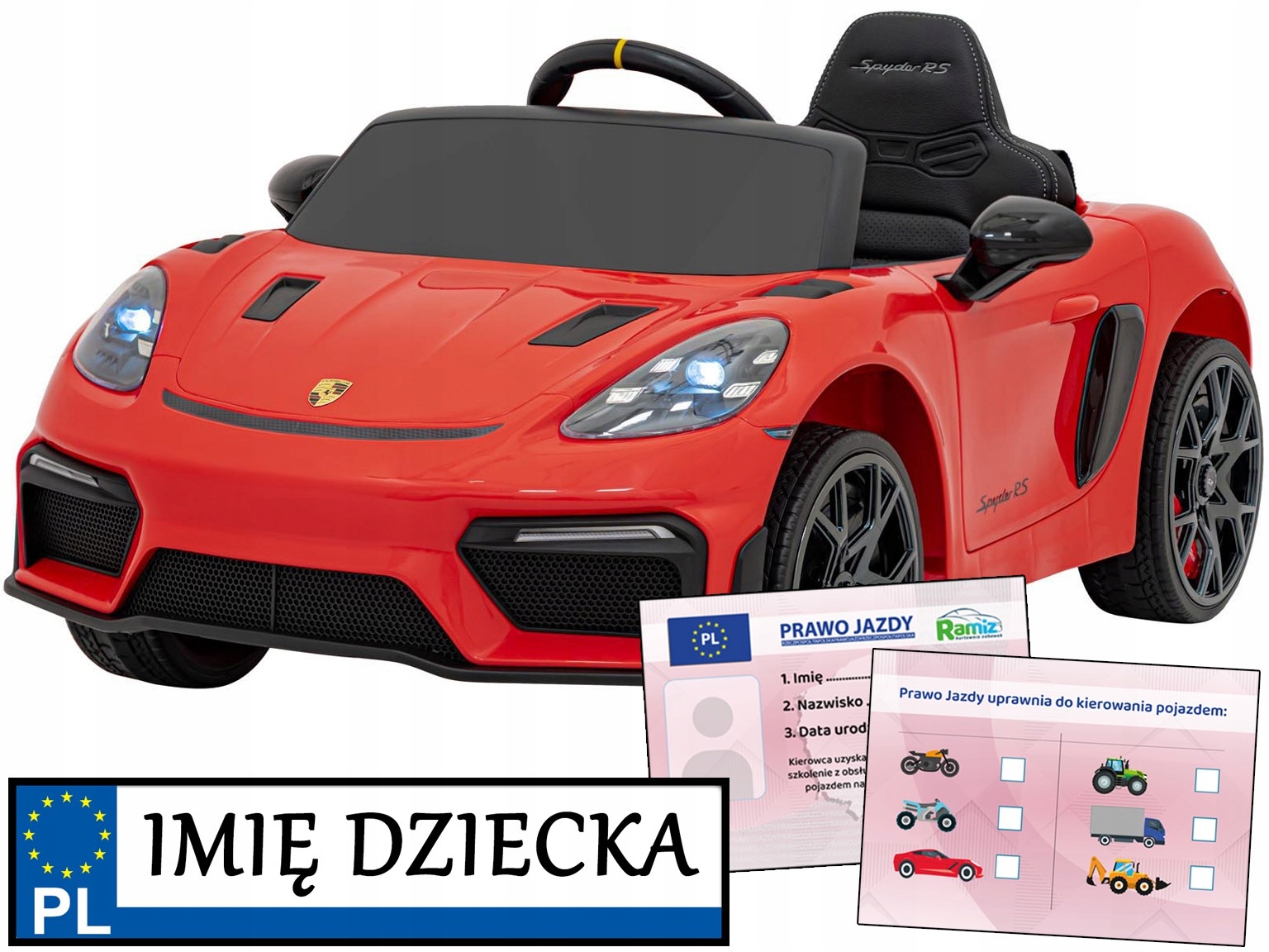 autko na akumulator Porshe Spyder Rs 718 odtwarzacz MP4 pilot