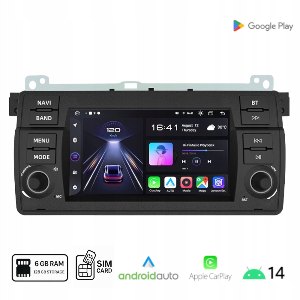 Radio Android Bmw E46 bezprzewodowy Carplay i Android Auto Sim 6+128 Gb