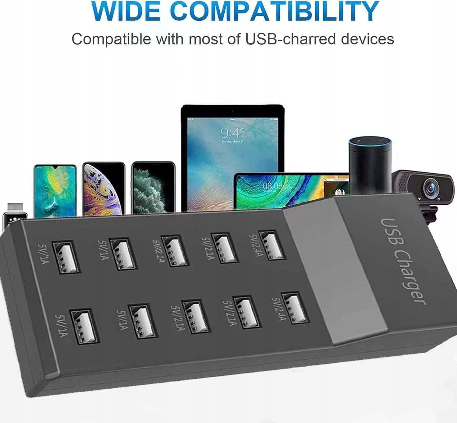 sccvee Ładowarka USB 10 Portów Kompatybilna z iPhone ANDROID iPad — miniatura 4