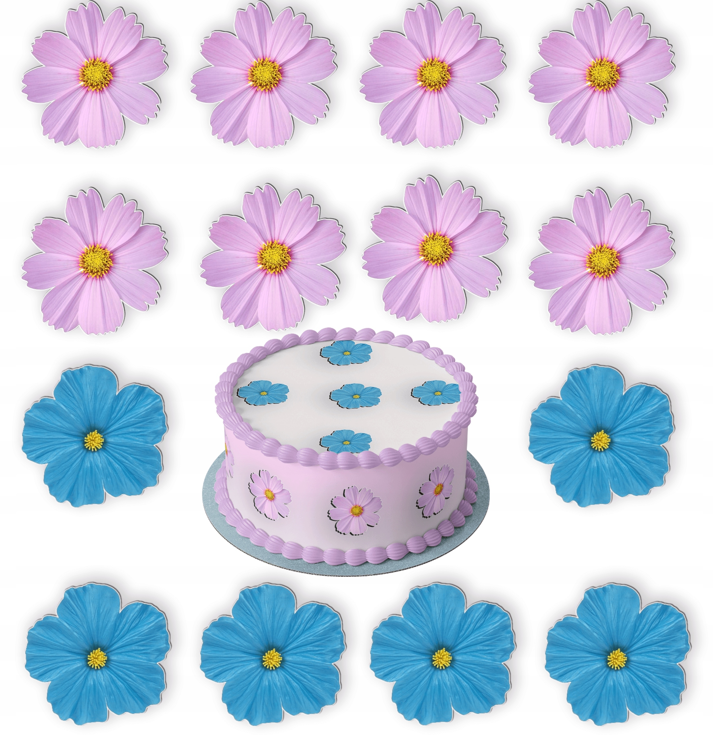 Jadalne Kwiatuszki 2d na Tort 15szt Wycięte kw03