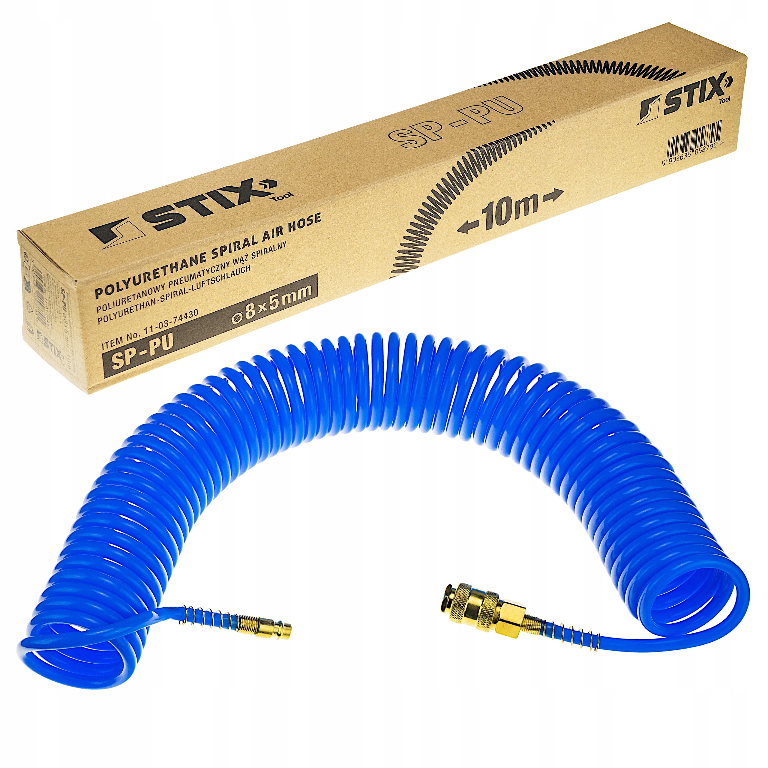 Wąż Pneumatyczny Spiralny Poliuretanowy 5x8mm 10m Do Kompresora Stix