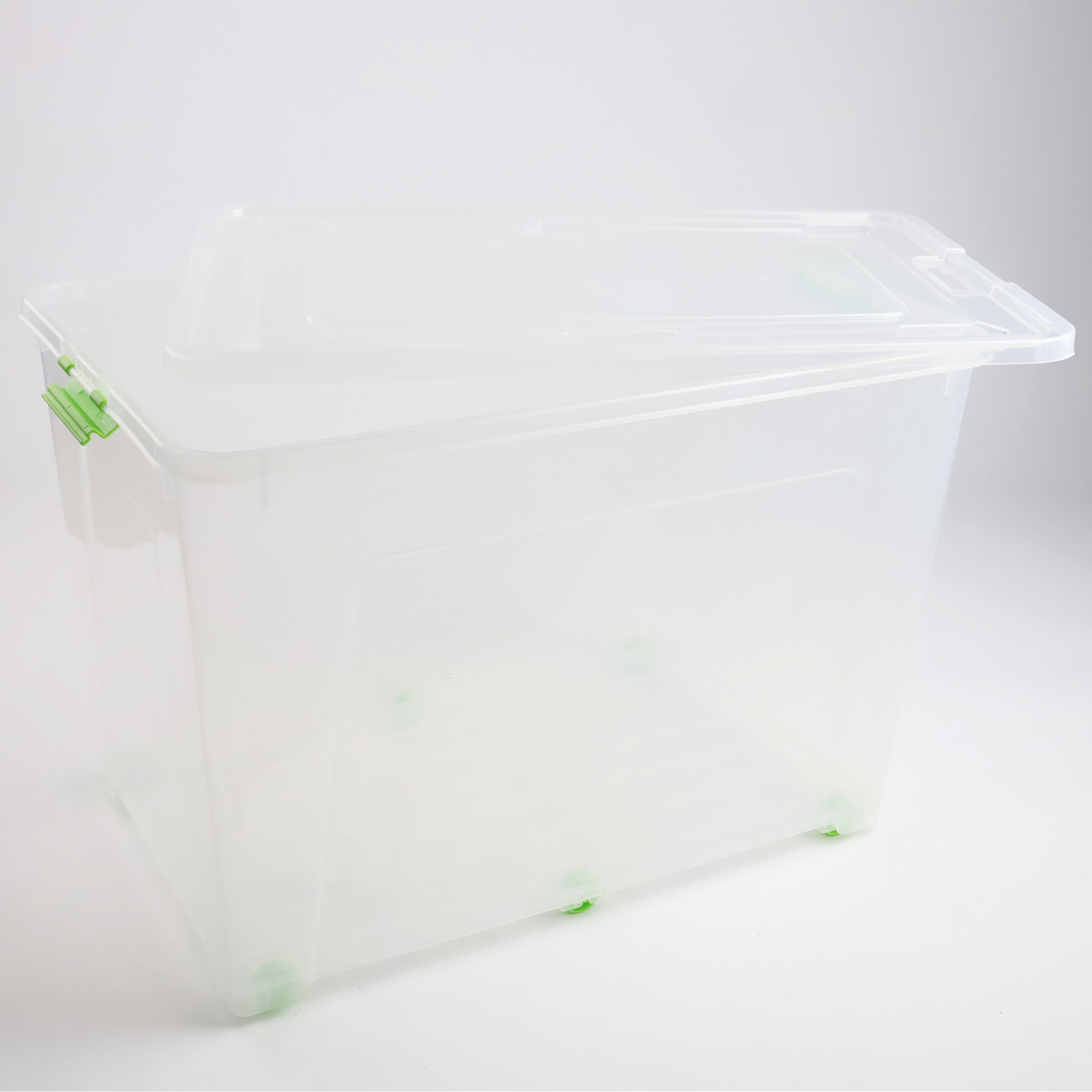 POJEMNIK PLASTIKOWY BOX 70L PRZEZROCZYSTY Z POKRYWKĄ SKRZYNIA NA KÓŁKACH