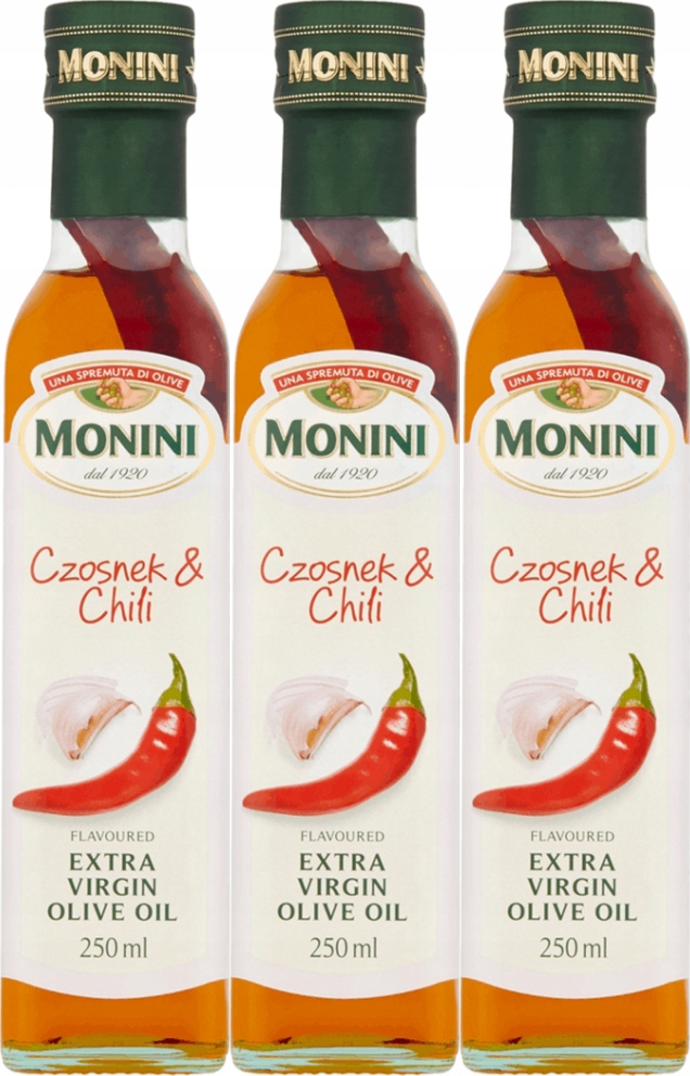 Levně Sada 3 Kusů Monini Extra Česnek a Chilli olivový olej 250 ml