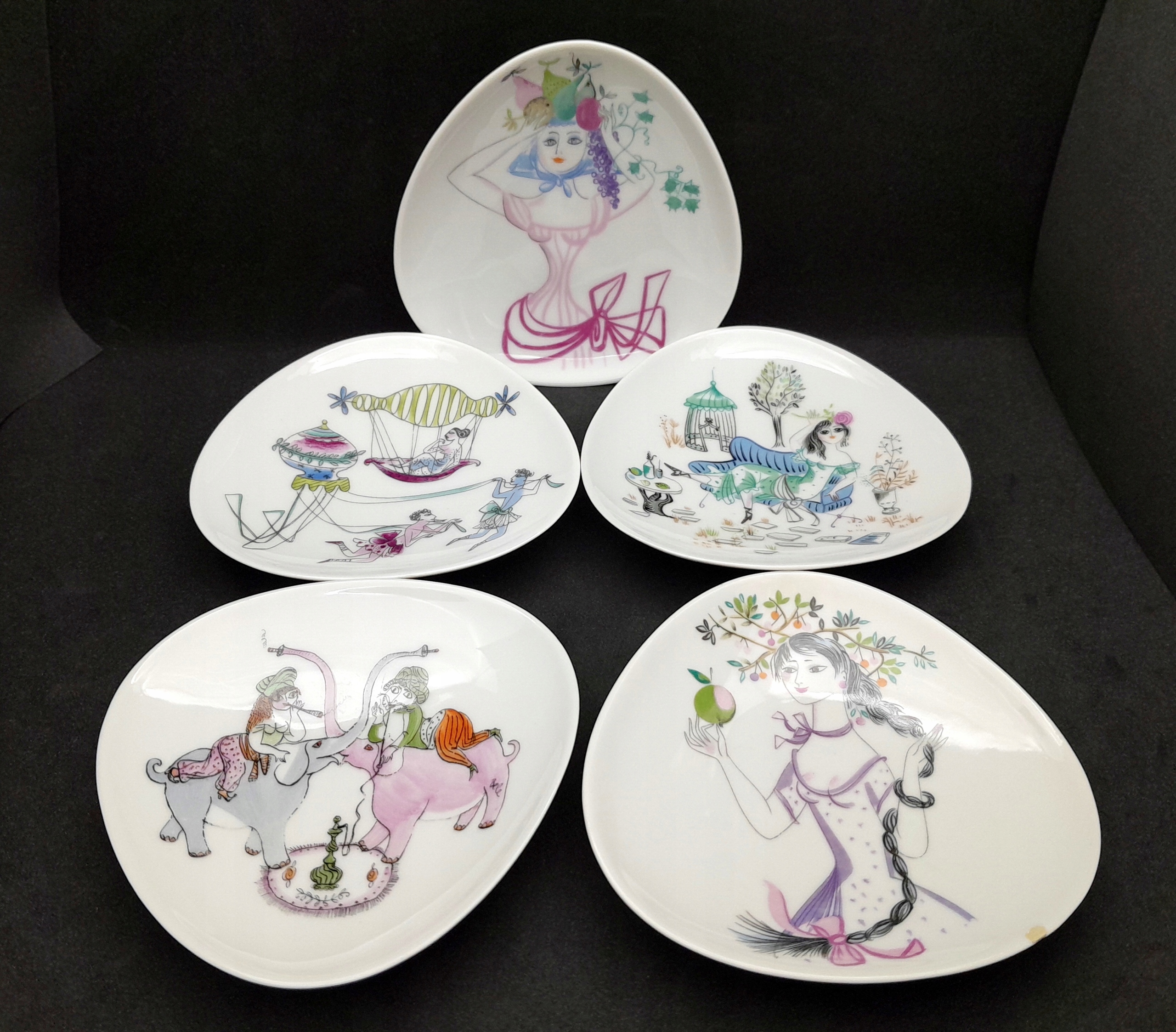 5x Talerzyk obraz Rosenthal design 1950 autorka B. Bachem