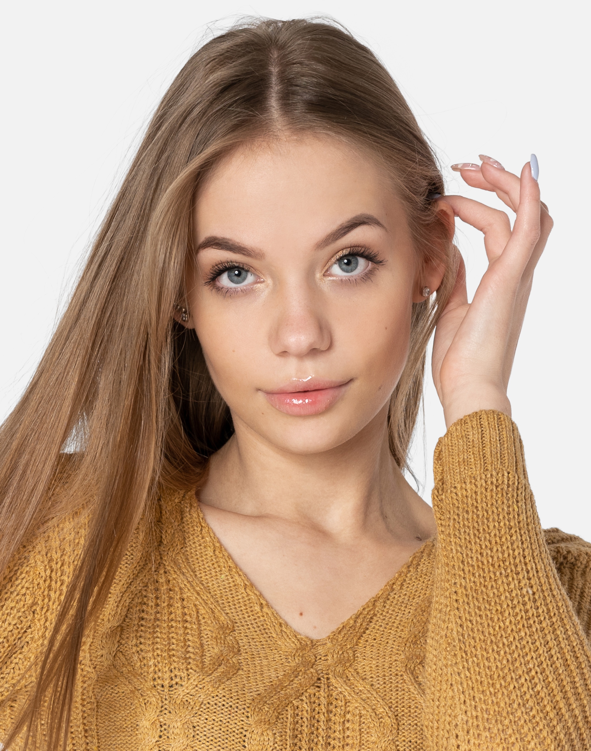 Lekki Sweterek Damski Sweter Serek SD03-03 miodowy Wzór dominujący bez wzoru