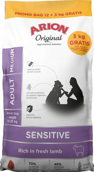 Arion Original Sensitive Adult Medium Lamb Monoprotein 12kg 3kg