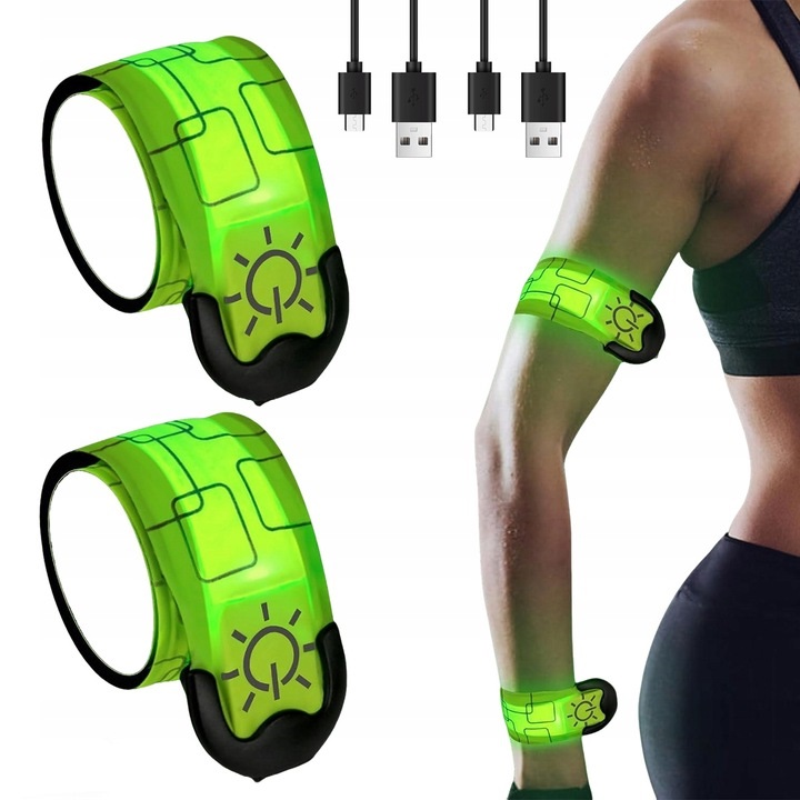 2 SZT WODOODPORNYCH OPASEK LED Z USB NA RĘKĘ RAMIĘ DO BIEGANIA ORAZ ROWERU