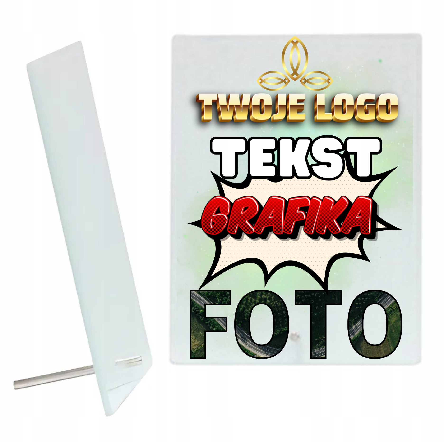 FOTO RAMKA SZKLANA ZE ZDJĘCIEM LOGO FIRMY TEKSTEM GRAFIKĄ NADRUKIEM PREZENT