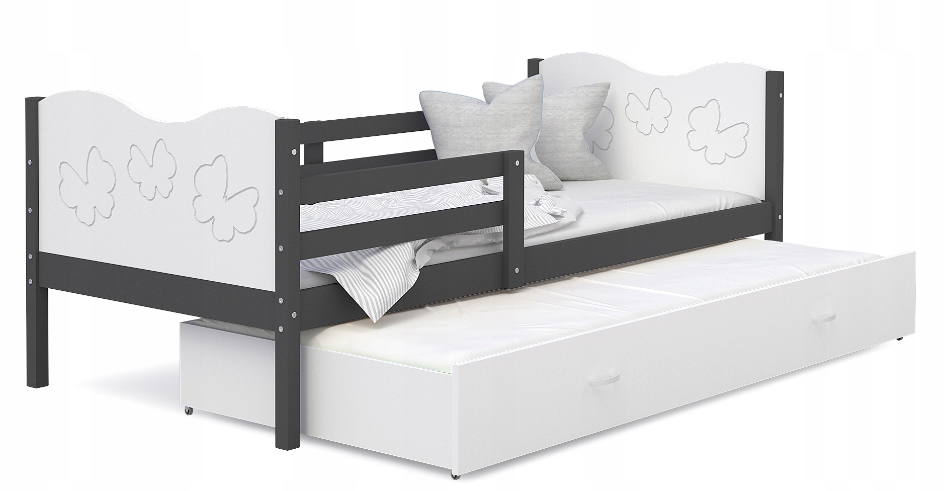 Łóżko parterowe 190x80 szare białe MAX P2