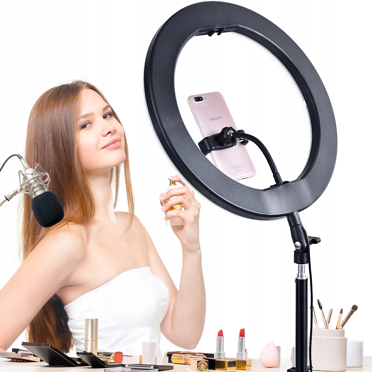 LAMPA PIERŚCIENIOWA LED RING ZE STATYWEM ZDJĘĆ FILMÓW SELFIE MAKIJAŻ 240W Kod producenta Selfie-NOR-123