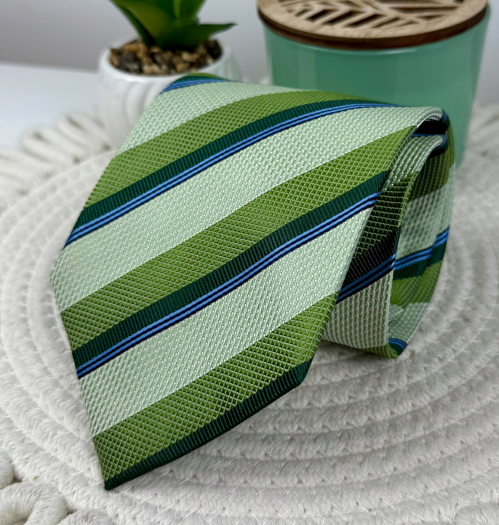 Pánská kravata K&d Zelená s modrými proužky Hedvábí