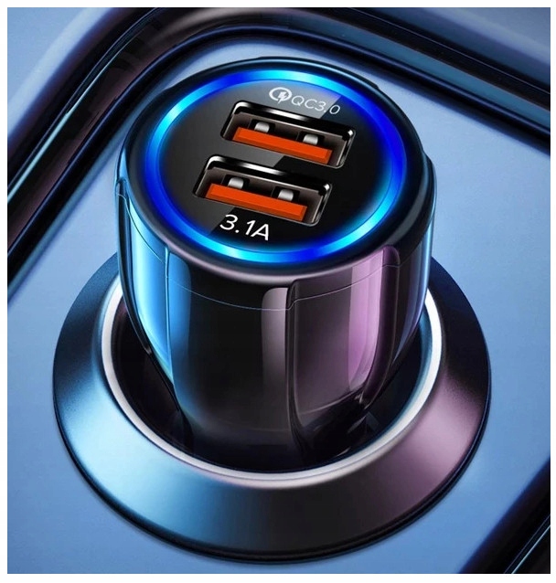 MOCNA ŁADOWARKA SAMOCHODOWA ZASILACZ 2XUSB SZYBKIE ŁADOWANIE 3,1A Prąd wyjściowy 3100 mA