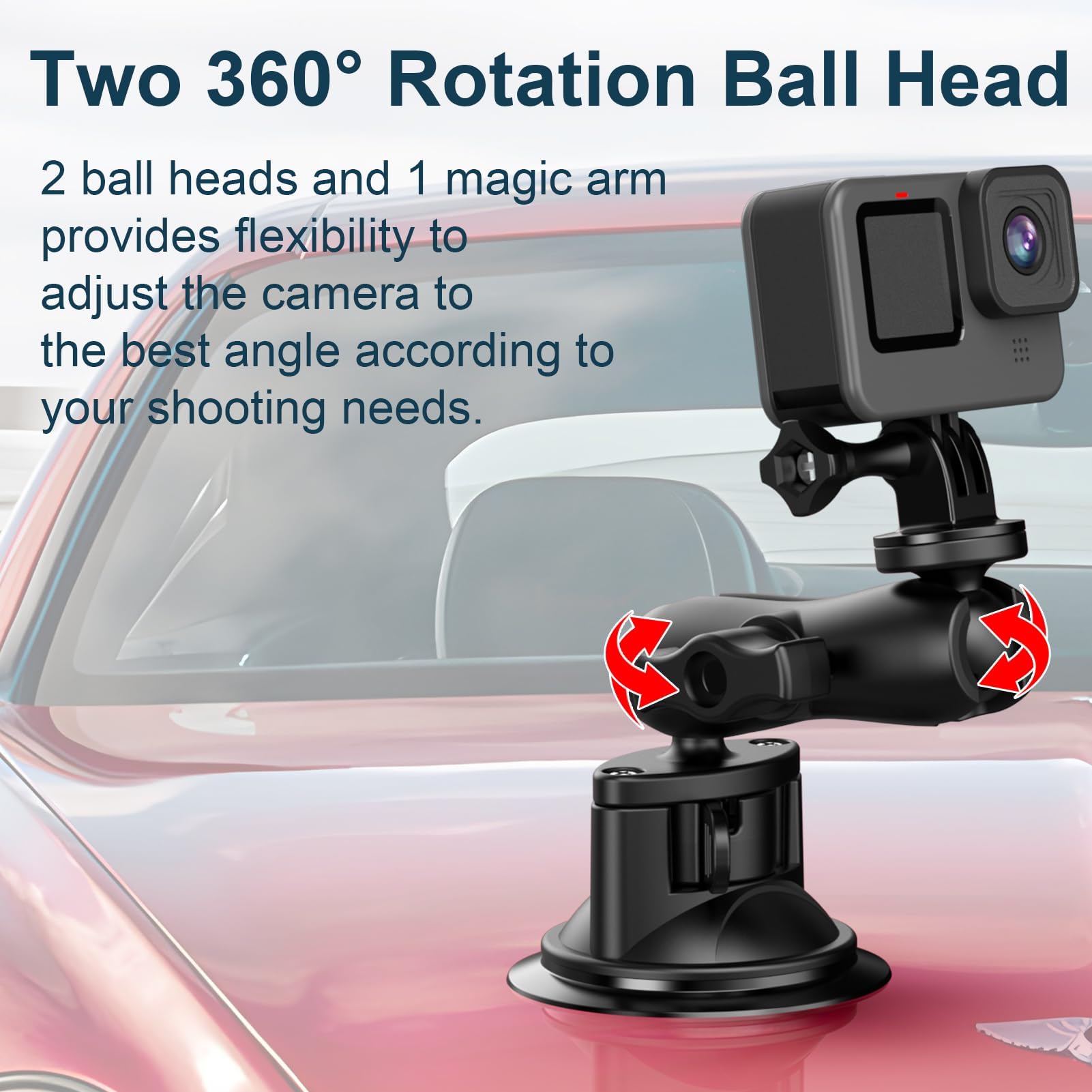 UNSTINCER Uchwyt Samochodowy Na Telefon I Kamerę Sportową 360° Do Szyby — miniatura 3
