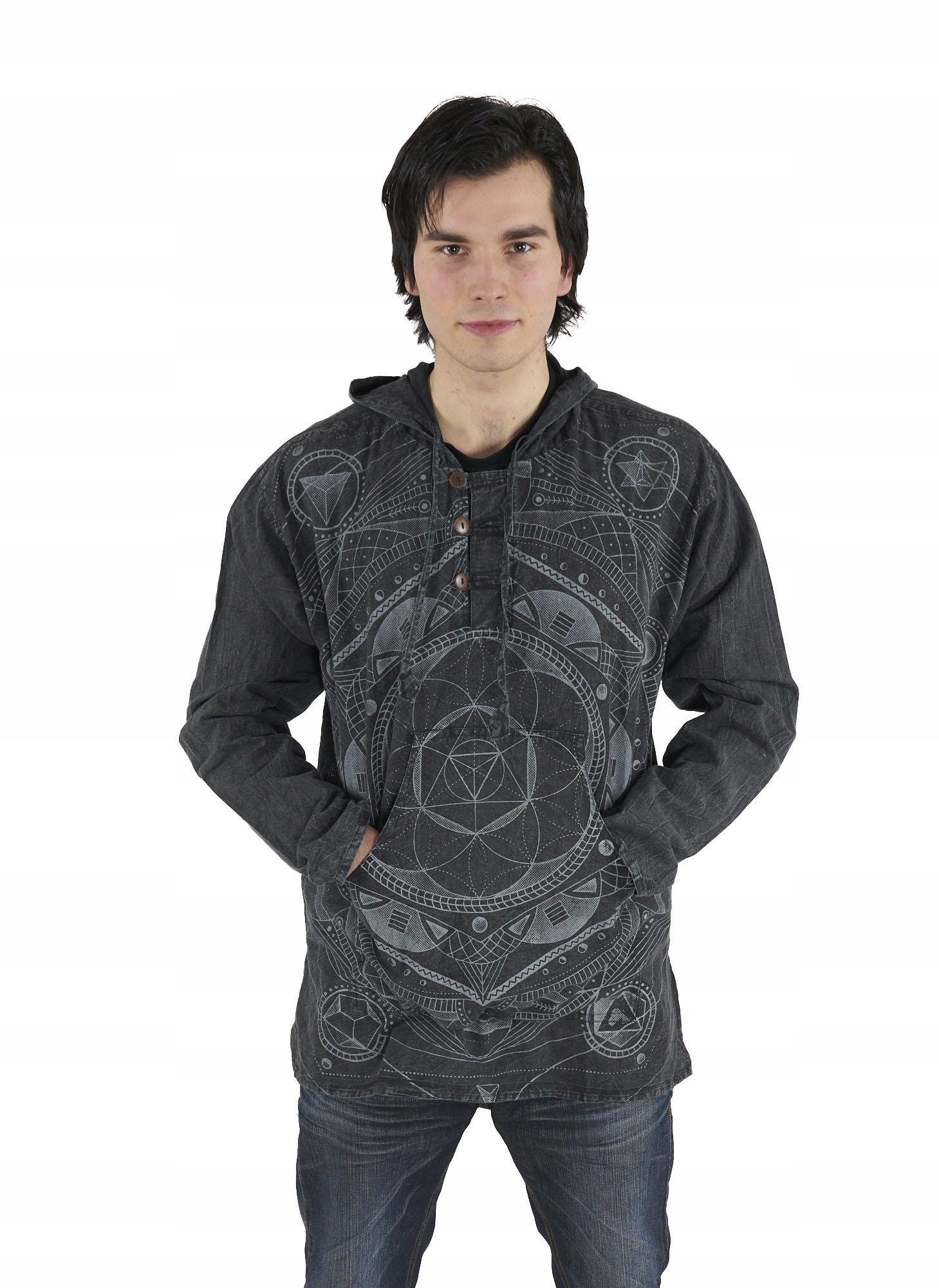 Psychedelická košile s kapucí s geometrickými vzory hippie M