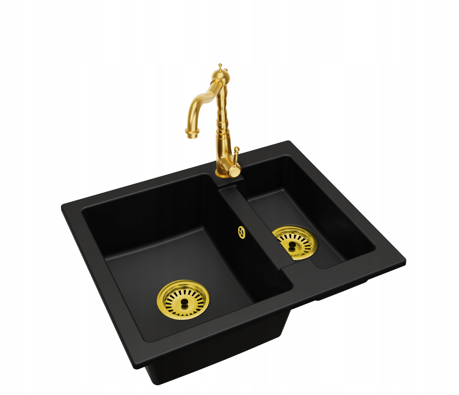 Kuchyňský Granitový Dřez S Jednou A Půl Komorovým Yogi Baterií, Zlatý Sifon