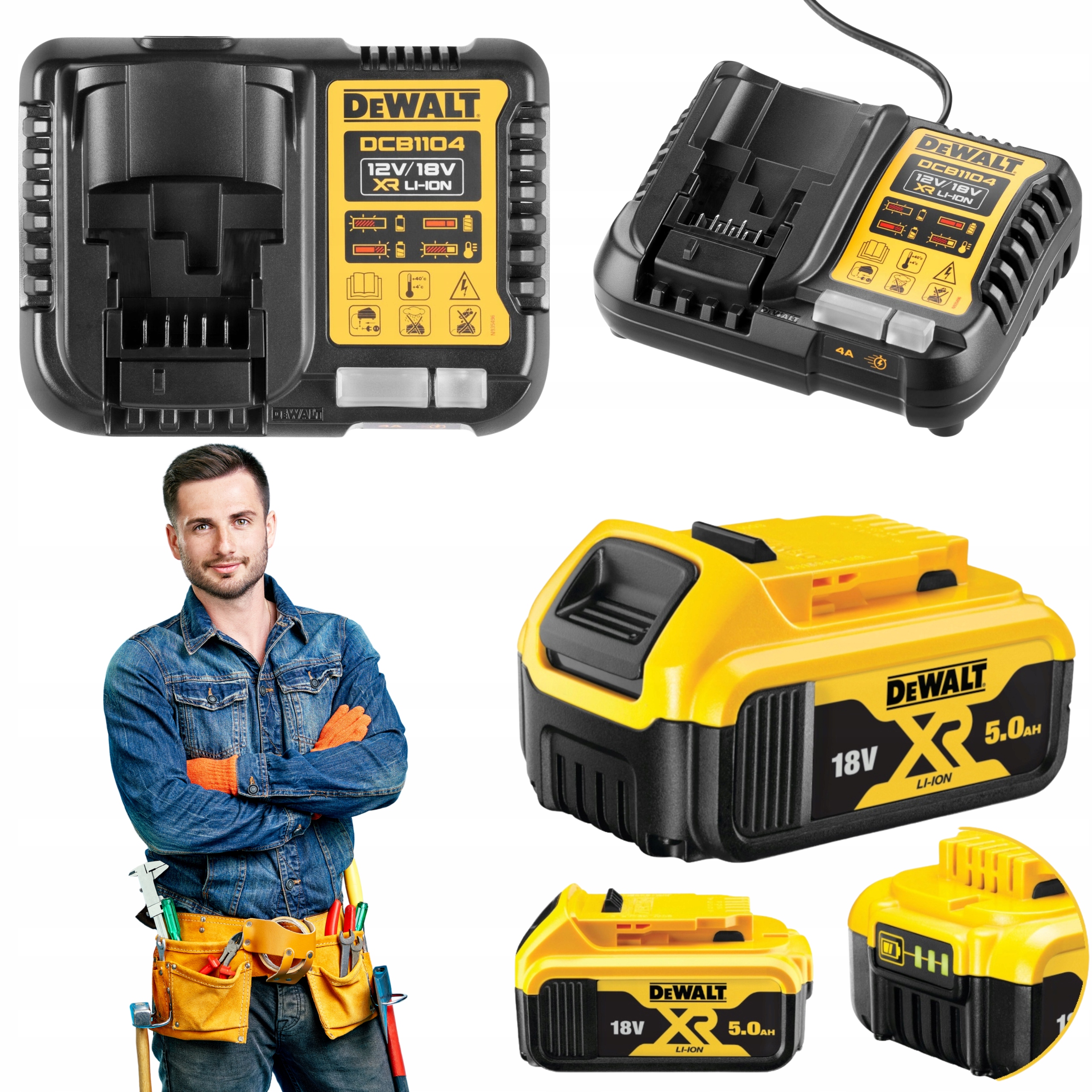 Sada Nabíječka DCB1104 4A Originální Akumulátor DeWalt DCB184 5Ah