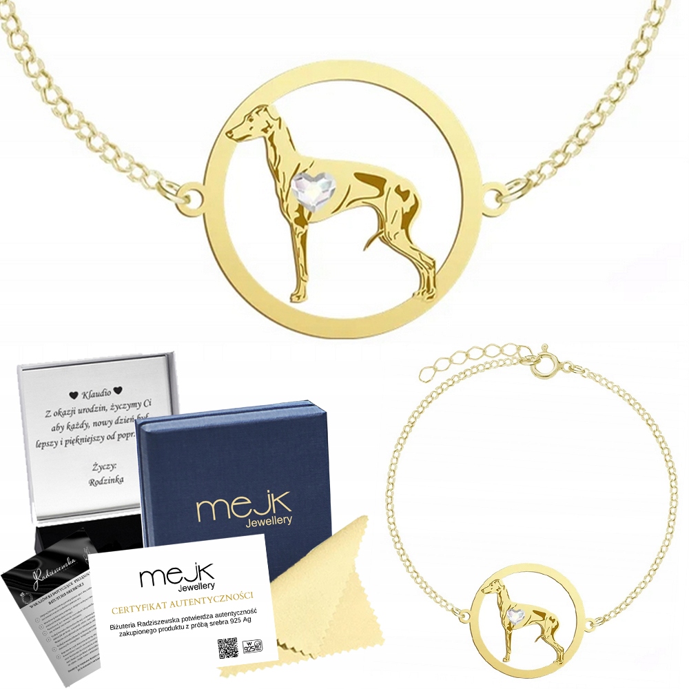Zlatý náramek s italským chrtíkem 925 Žena Gravírování Dedikace Bonus