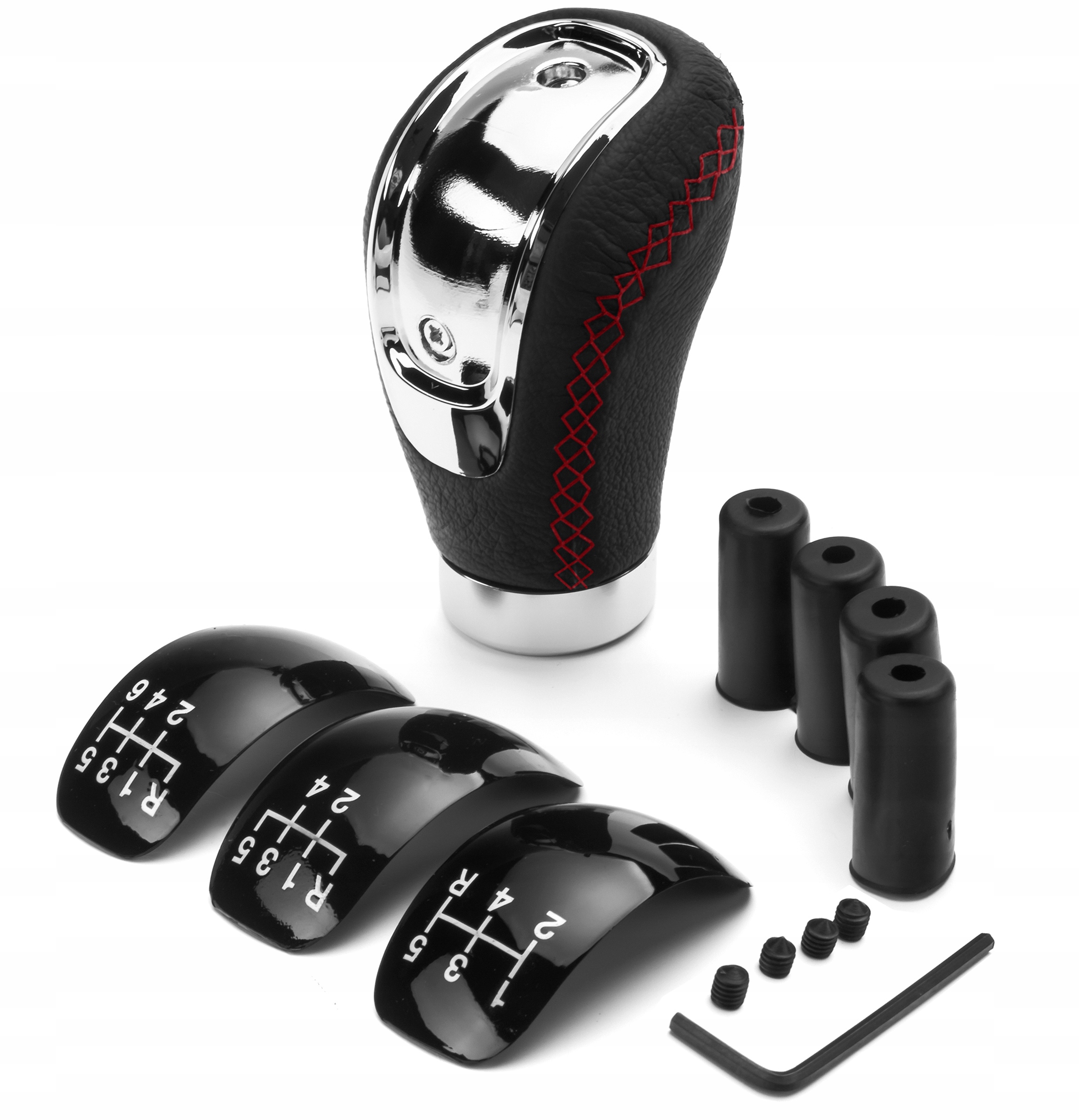 UNIWERSALNA GAŁKA ZMIANY BIEGÓW DŹWIGNIA CZARNA SKÓRA TUNING NIĆ