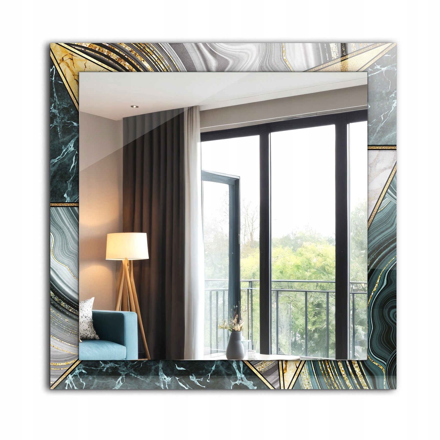 Loftové zrcadlo s s potiskem Abstraktní geometrické vzory 60x60 cm