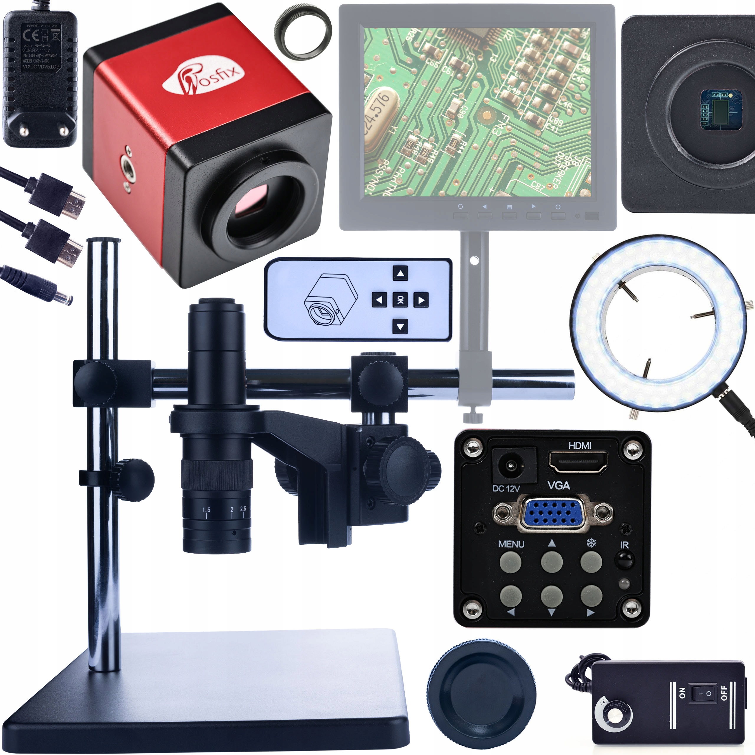 Sada Digitálního Mikroskopu Pro Pájení Rosfix, Výložník Osvětlovač, Kamera