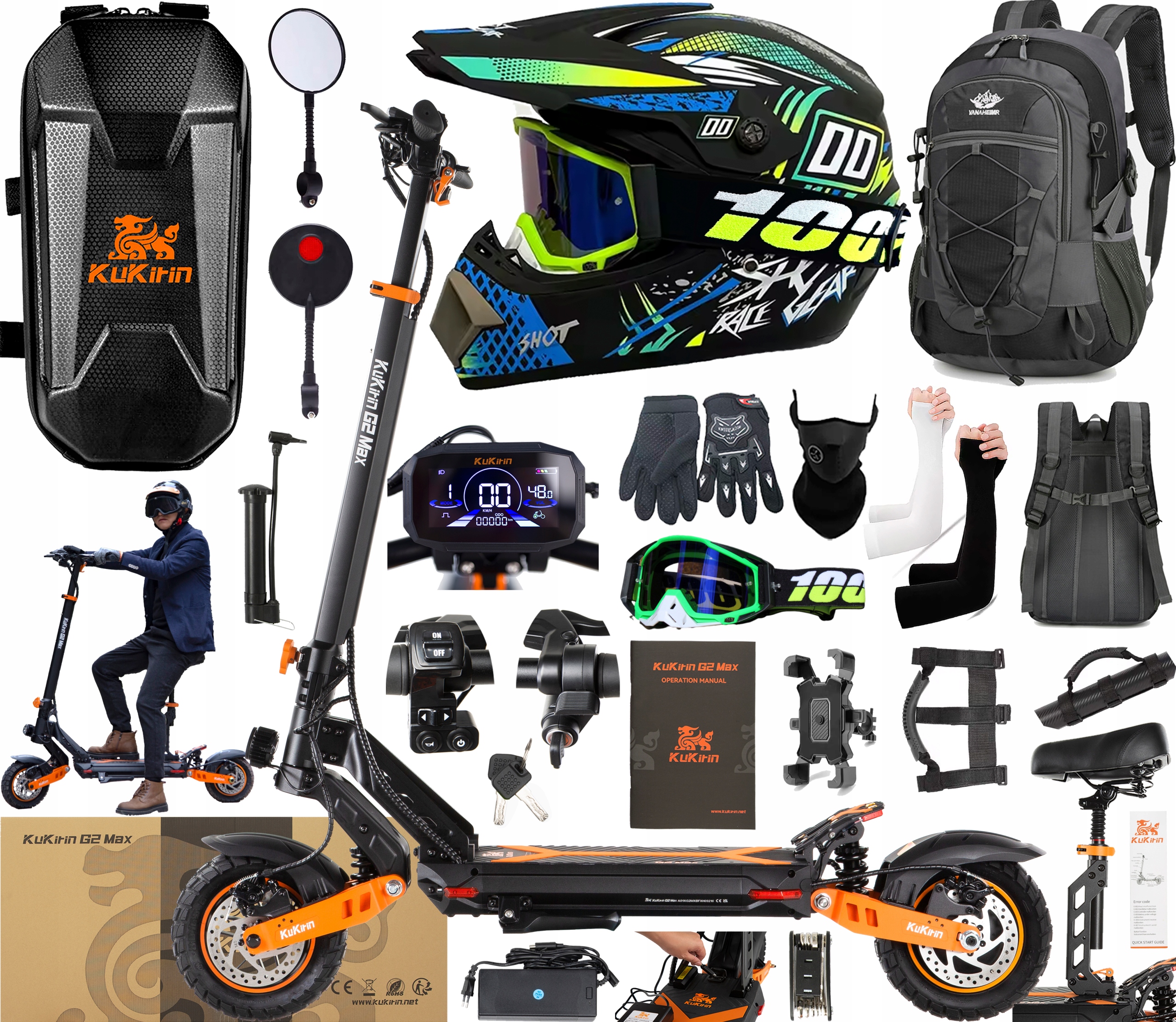 KuKirin G2 Max Elektrická vozidla 1000W 48V 20.8AH 55KM/H 70KM +10 Dárek