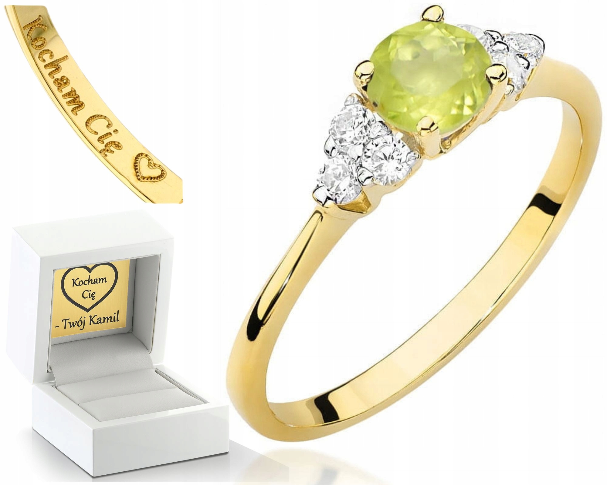 Zlatý Prstýnek S Olivínem A Brilianty 585 Gravírování Bonus Dárek