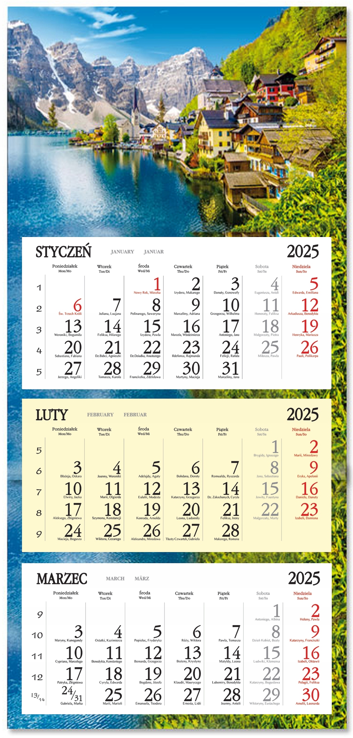 Kalendarz ścienny TRÓJDZIELNY 2025 ALPY