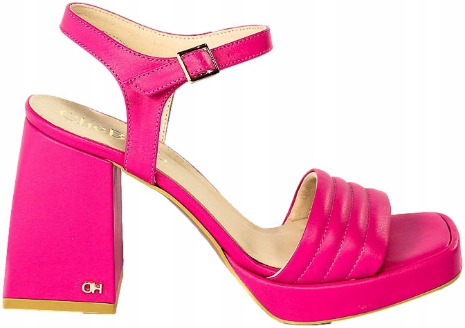 Fuchsiové nádherné dámské kožené sandály na platformě, stabilní Chebello, velikost 38