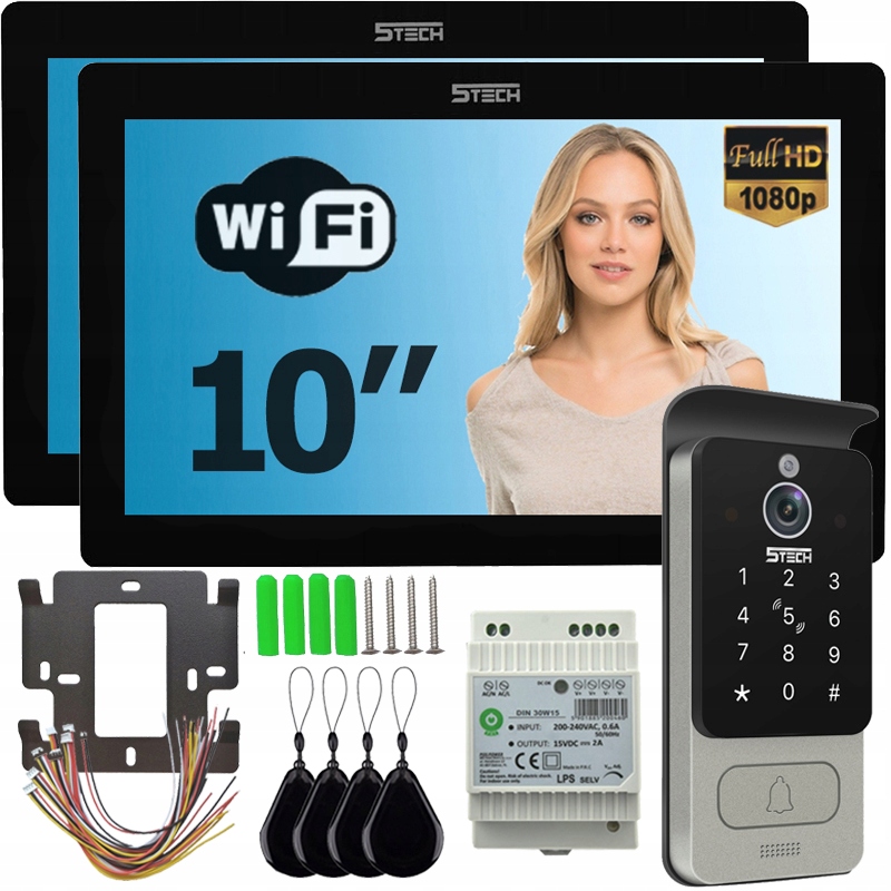 Wideodomofon 5TECH Wi-Fi Verus 10" 84228 Din Czytnik Szyfrator dwa monitory