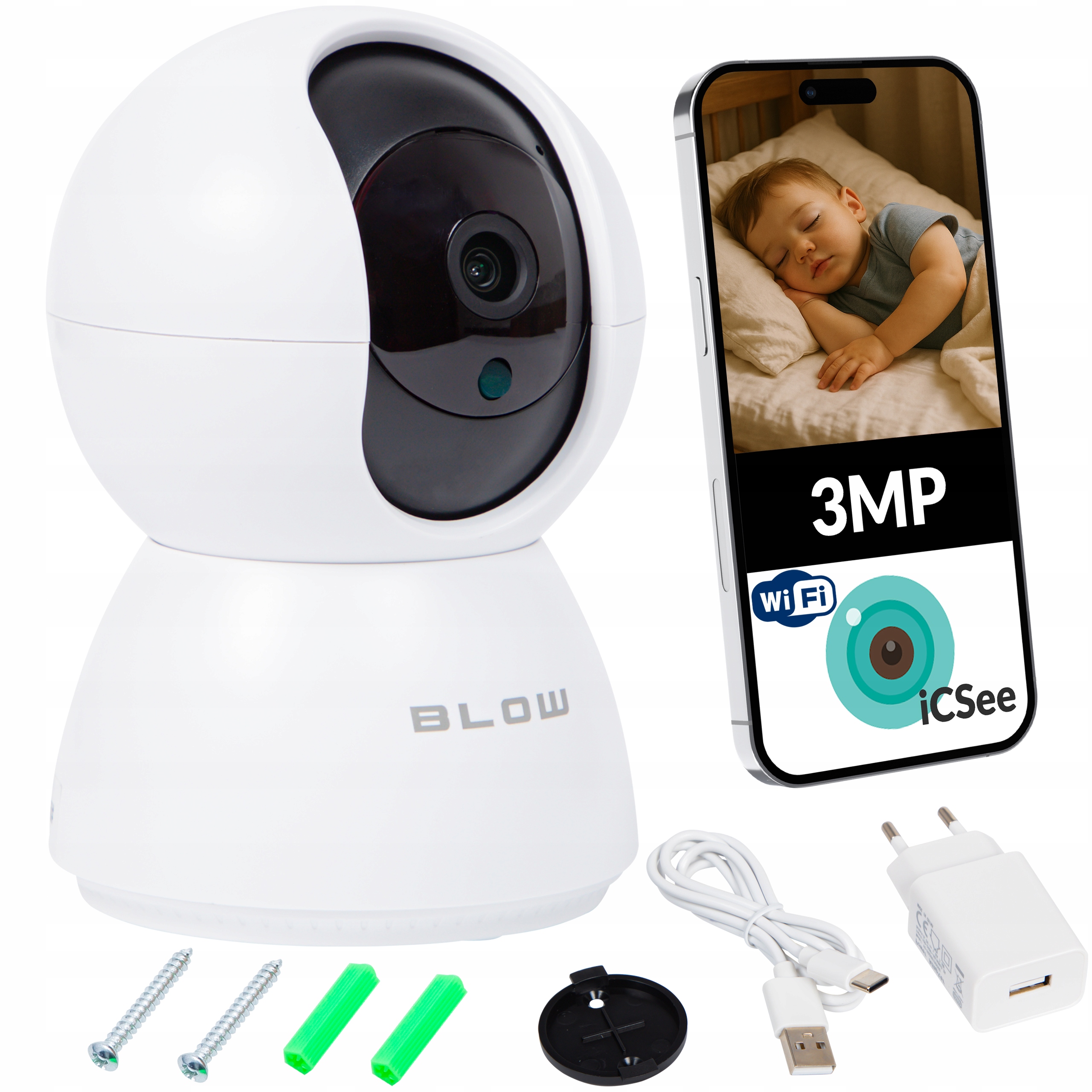 Niania Elektroniczna Obrotowa Blow 3MP Wifi Ip Podgląd Na Żywo Kamera Hd