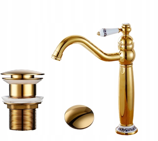 Zlatá umývadlová batéria Old Retro Gold Vzor Keramika