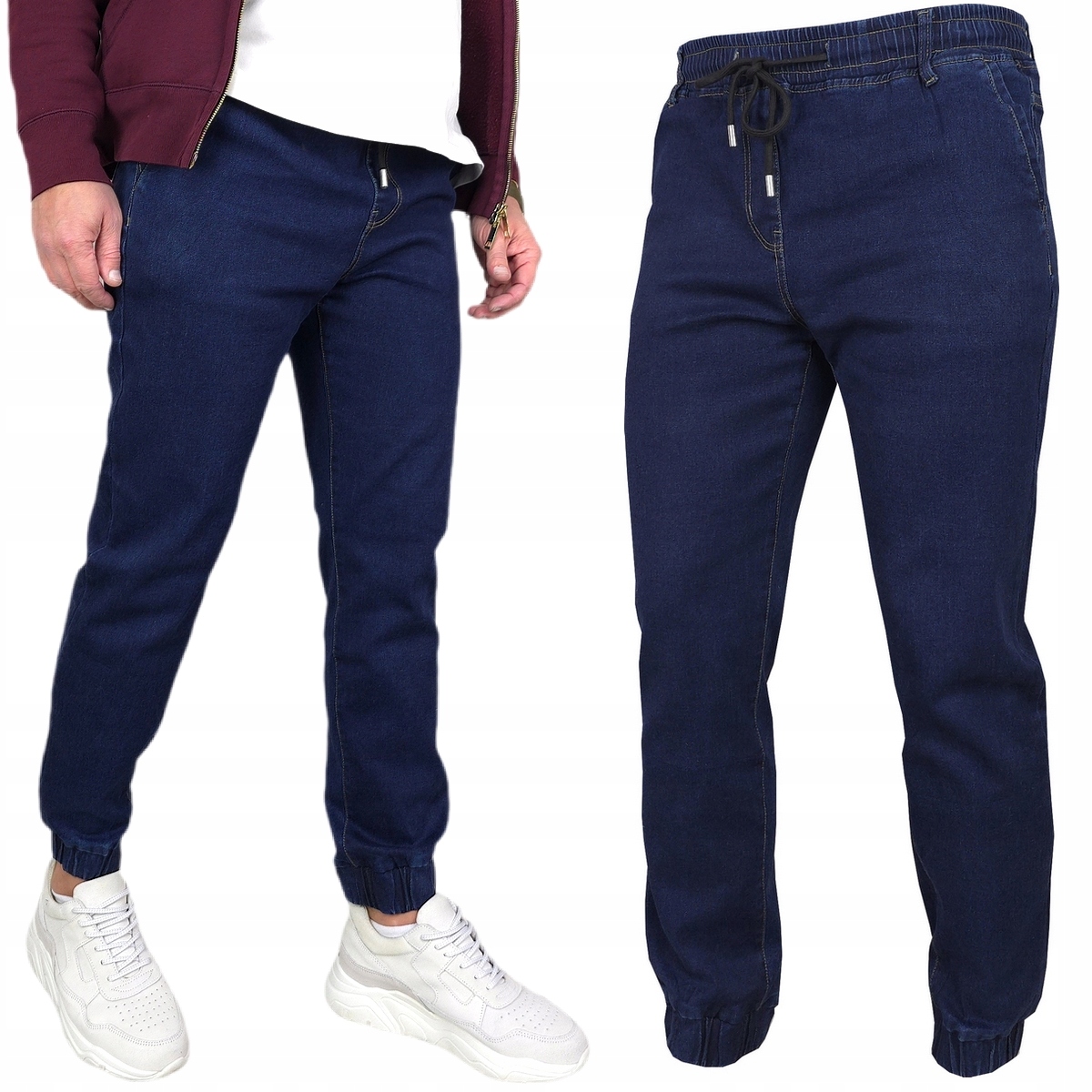 Spodnie Męskie Jeansowe długie Joggery mocne rozciągliwe Pas Z Gumką r. L