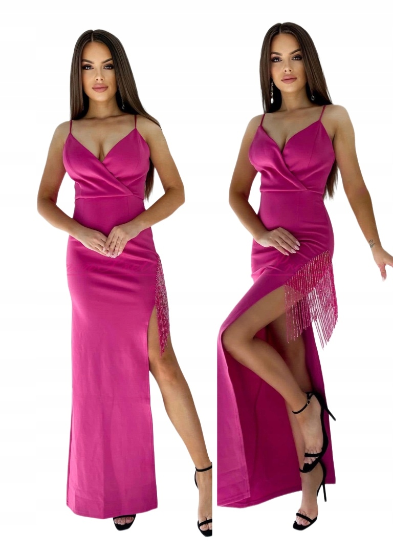 Amira dlouhá Fuksja asymetrická šaty s rozparkem na svatební hostina 36