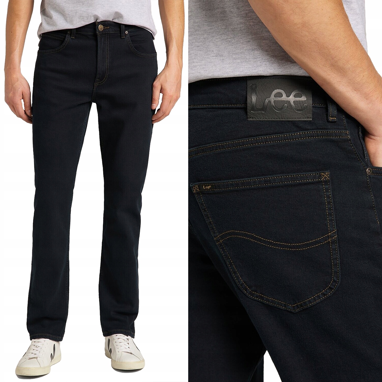 Lee Brooklyn straight Blue Black jednoduché tmavé džínové kalhoty W48 L32