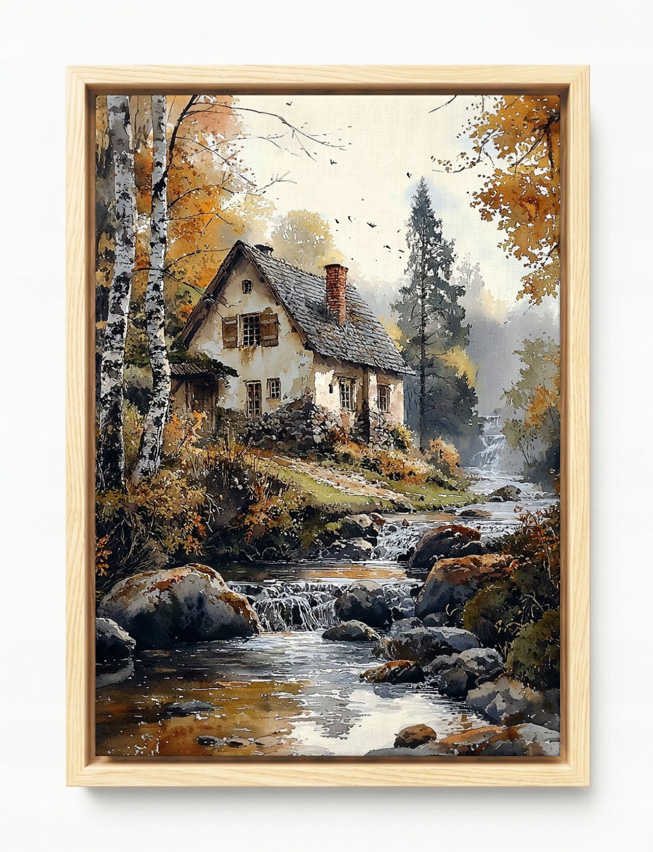 Obraz Rám Americká Krajina Podzimní Les Dům Chata Řeka Vodopád 80x120