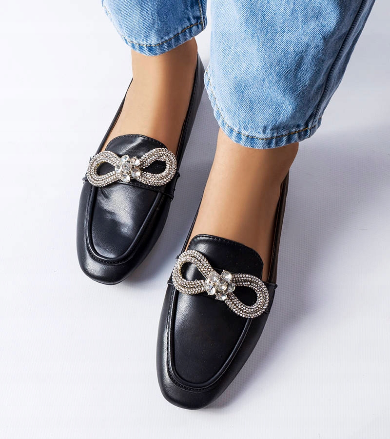 Czarne mokasyny z cyrkoniami LCL-6 38 Marka inna