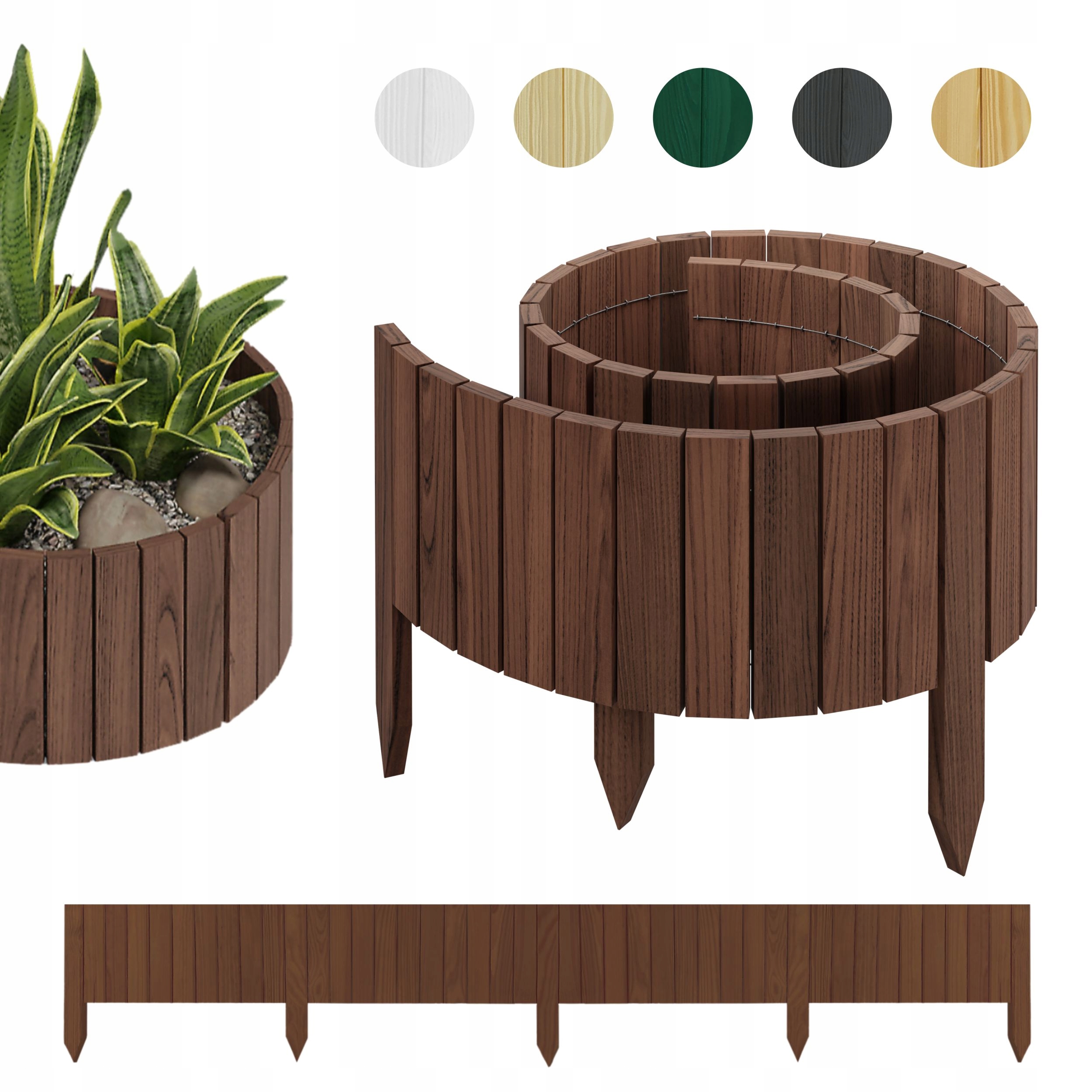 drewniany płotek rabatkowy 200 x 40 cm Brązowy be4nature Rollborder