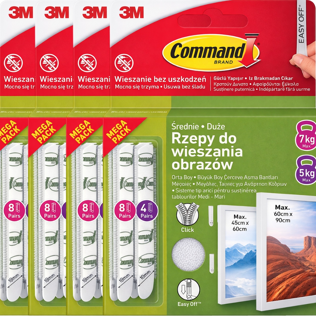 Command 4 x Repíky na zavesenie obrazov biele, 4 páry M 8 párov L 5-7 kg