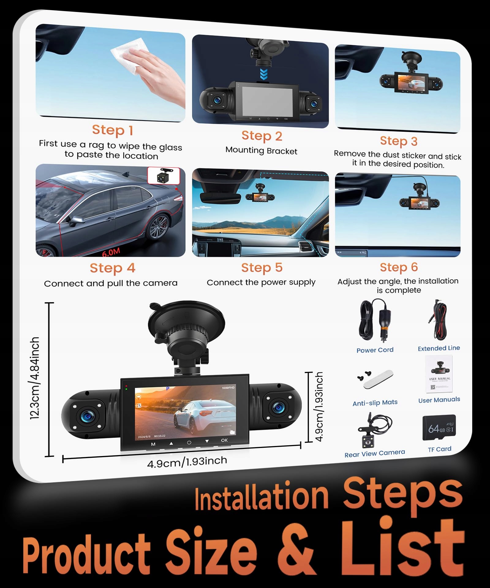 Rimoody Kamera Samochodowa 4Kanal 360 Stopni 1080P IR Nocny Tryb 64GB — miniatura 8