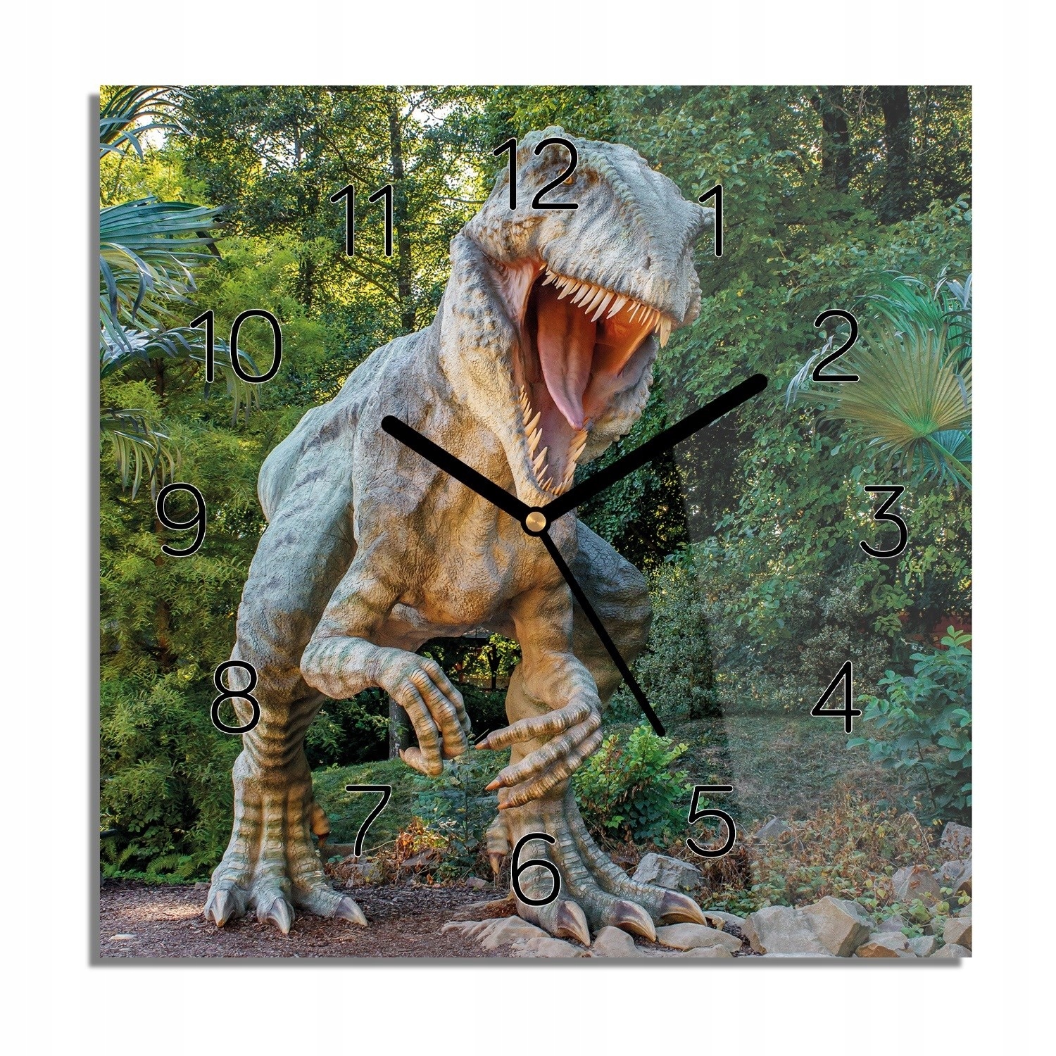 

Dinozaur T-rex las zegar szklany ze zdjęciem 30x30