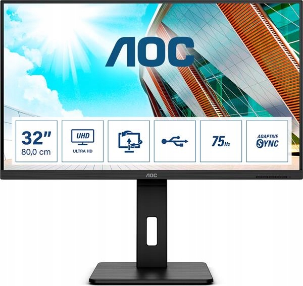 Aoc U32P2 31.5"W Va Led 3840x2160 50 000 000:1 4ms 350cd Dp 2xHDMI pivot…