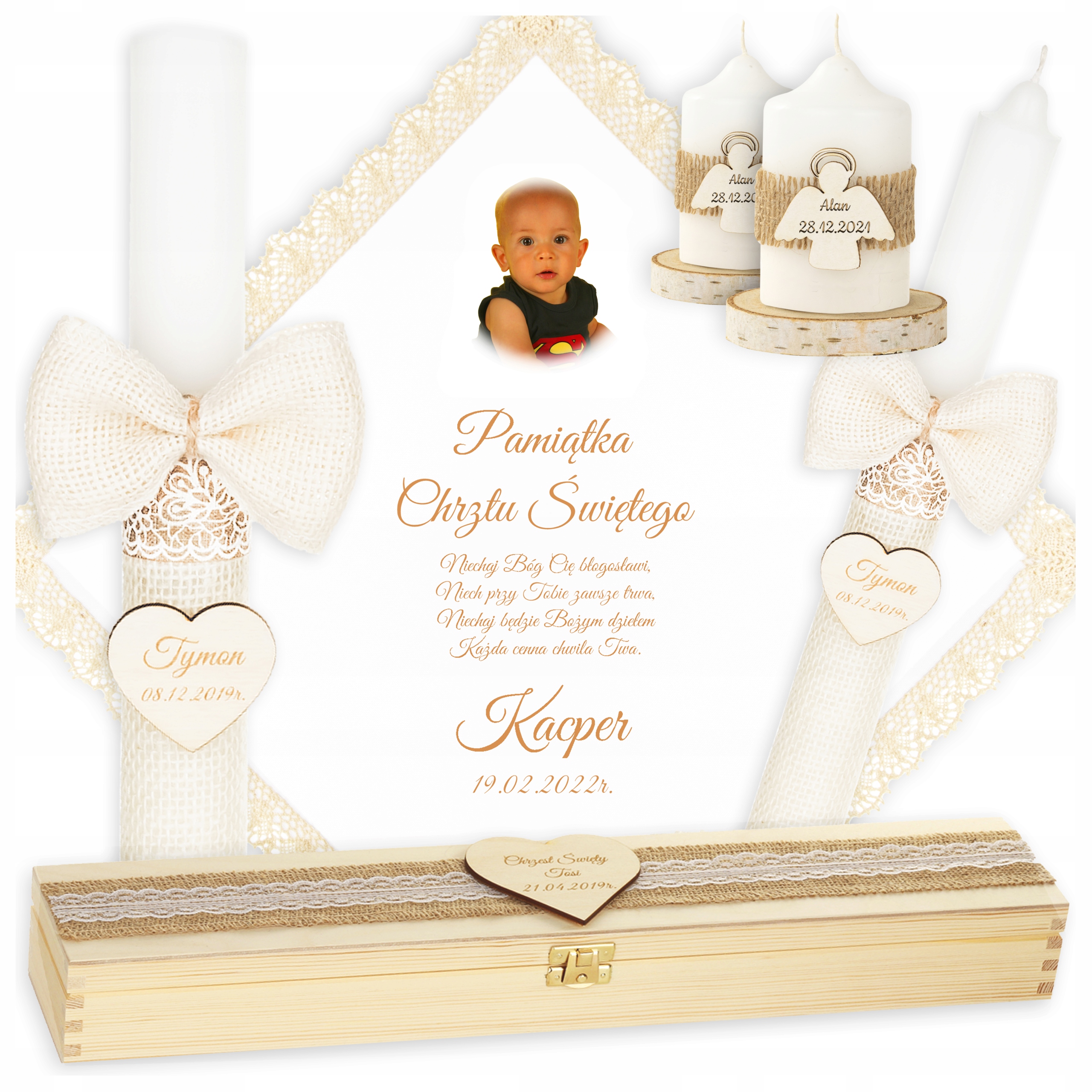 ŚWIECA NA CHRZEST PUDEŁKO SZATKA DO CHRZTU ZDJĘCIE