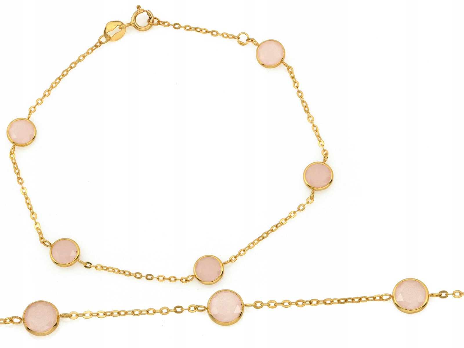 Zlatý náramek 585 s acháty 19 Cm růžové kroužky jako dárek 1.15 g