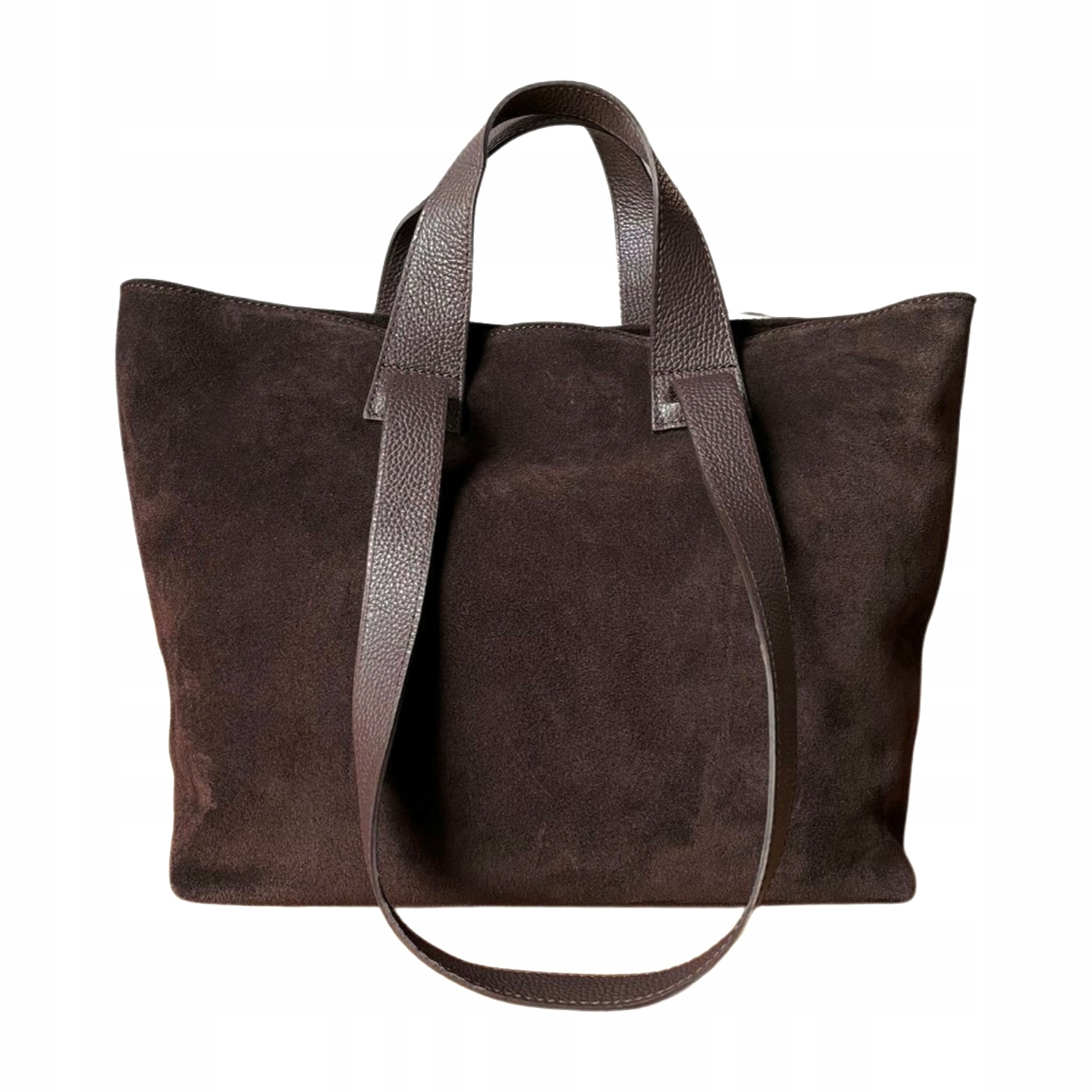 Čokoládově hnědá semišová shopper kabelka tmavě hnědá Pravá Kůže Vera Pelle